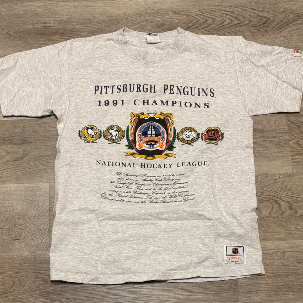 Nutmeg Mills Pittsburgh Penguins 1991 Stanley Cup Champions T-Shirt